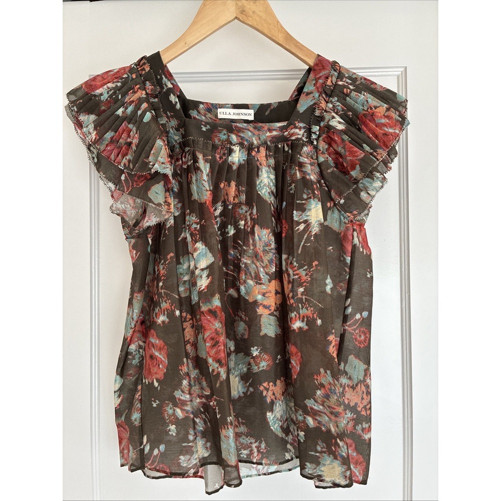 NWOT $345 Ulla Johnson Kiki Top In Fern. Floral Silk Blend Size 0